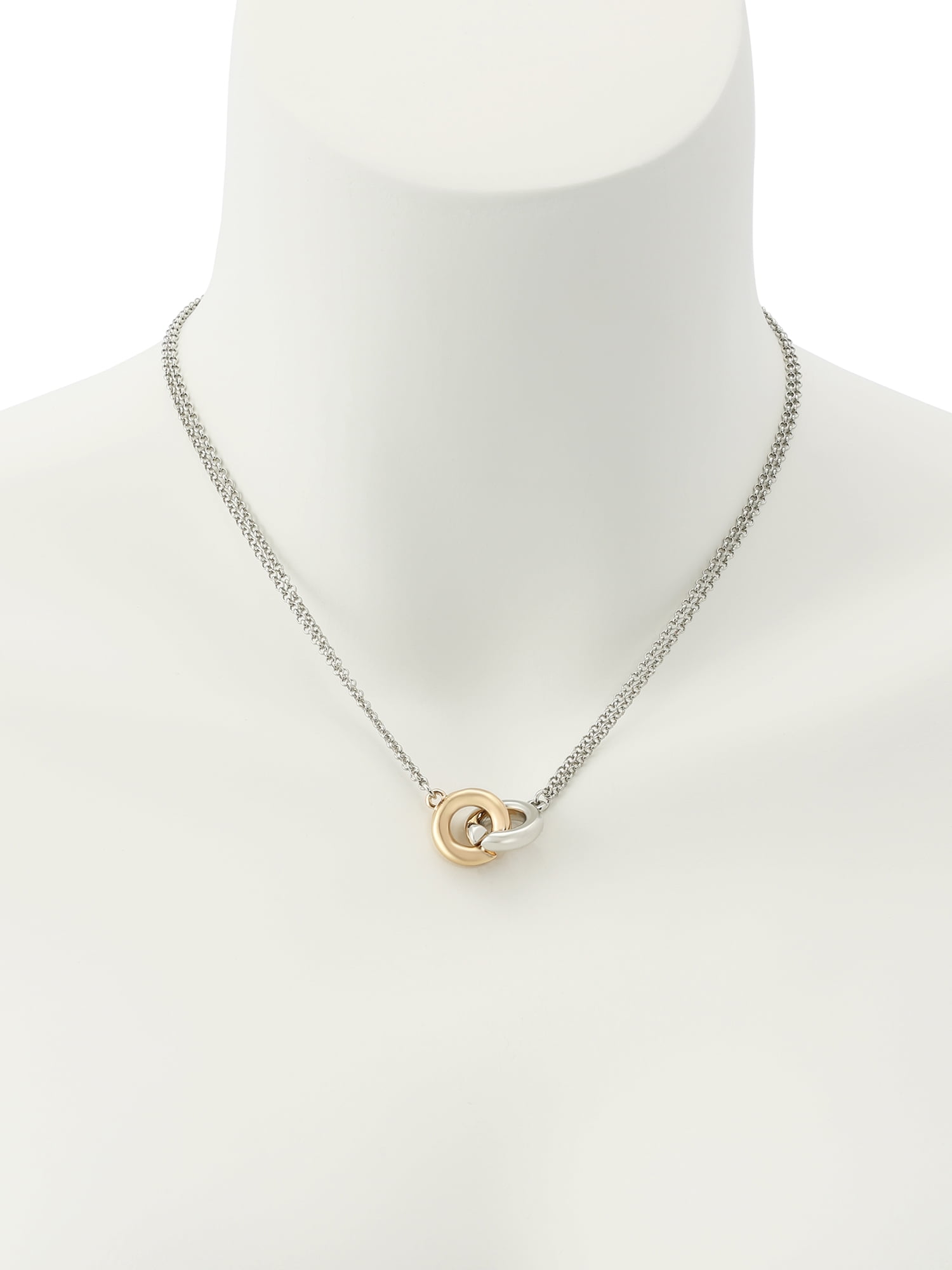 Madden NYC Women's Fashion Two-tone Interlocking Ring Pendant Necklace