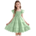 thumbnail image 3 of newwalpole Girls Spring Summer Floral Dress Teen Ruffle Smocked 3 Layerr Dresses Kids Cute Boho Easter Clothes Green for Size 6-7 Years, 3 of 7