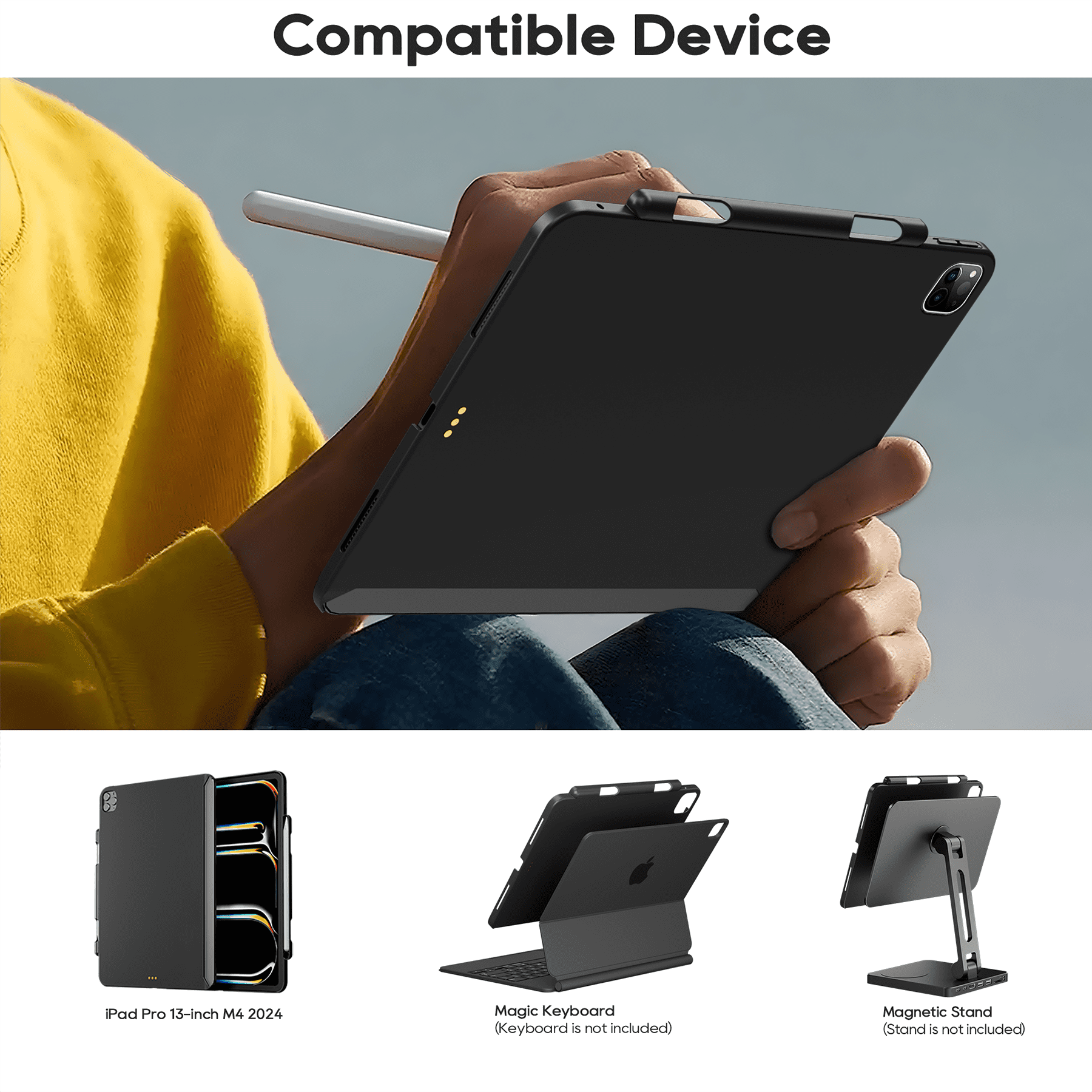 edaiser Magnetic Case Compatible with Apple Magic Keyboard & Magnetic Stand & Protective Cover with Pencil Holder for iPad Pro 13 inch M5 2025 & M4 2024