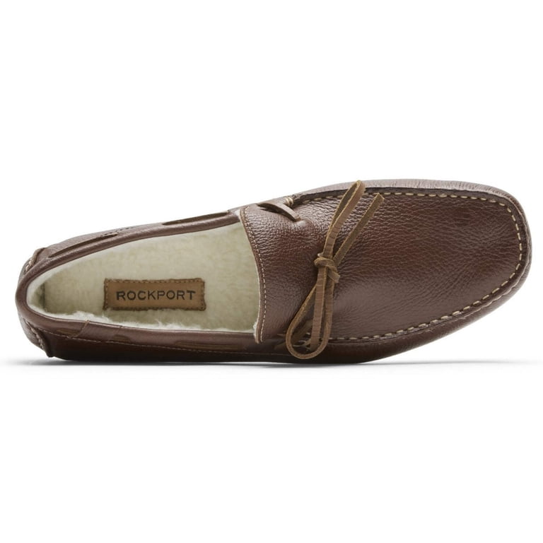 Rockport Rhyder Tie Brown Suede Leather Sherpa Lined Slippers Men Size 8 Rockport NEW Rhyder Tie Slipper Moccasin DRIVER BROWN SOFT  main image 3