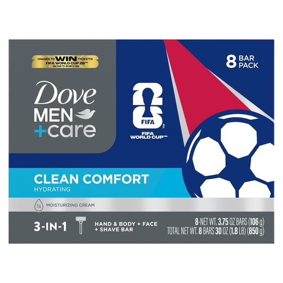 Dove Men Care Limited Edition FIFA Body Soap & Face Bar Clean Comfort, 3.75 oz 8 Bars