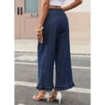 thumbnail image 4 of DOKOTOO Women Wide Leg Jeans High Waisted Stretch Denim Elastic Waist Ruffle Hem Flare Pants Vintage Loose Fit High Rise Baggy Jeans, 4 of 8