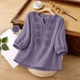 thumbnail image 6 of Embroidered Linen Shirts For Women Summer Blouses For Women Gauze Tunic Tops For Women Boho Peasant Gauze Blouses Peasant Blouse Lightweight Linen Blouses For Women Flowy Tops For Women Purple 2XL, 6 of 8
