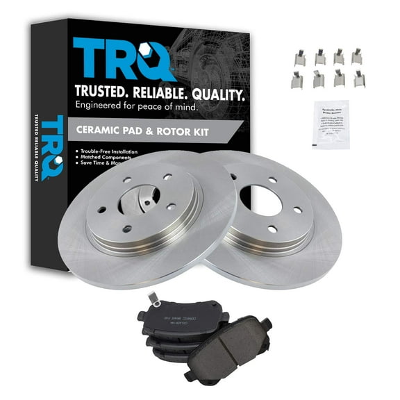 TRQ Rear Brake Pad & Rotor Kit Brake Pads Brake Rotor Ceramic Fits Select 2008-2012 Chrysler Town & Country Dodge Grand Caravan 2009-2013 Journey 2012 Ram C/V 2009-2012 Volkswagen Routan
