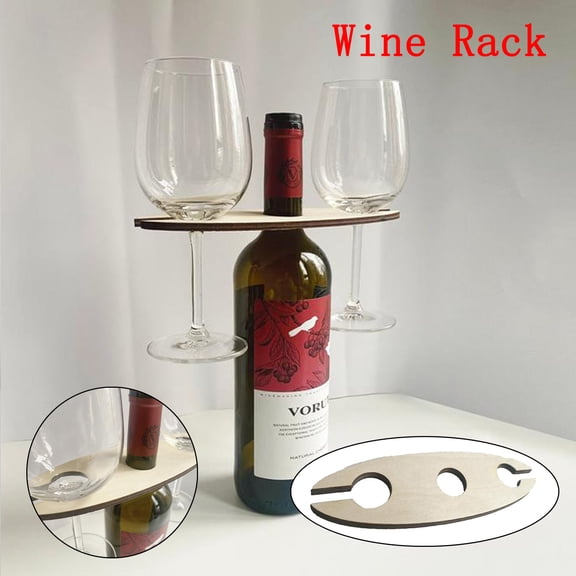 Portable Wooden Wine Bottle Holder & Carrier - 1PC Rustic Wine Rack for Bottle and 2 Glasses, Wedding Gift, Housewarming, Birthday, Anniversary, Personalized Wine Gift (22x7x0.5cm)