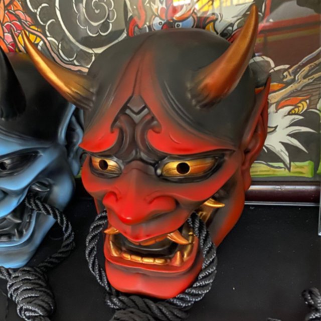 Máscara facial completa sellada japonesa para adultos Unisex, Halloween, Prajna, diablo, Hannya, Noh, Kabuki, demonio, Oni, Samurai, rojo, negro, azul Fivean unisex