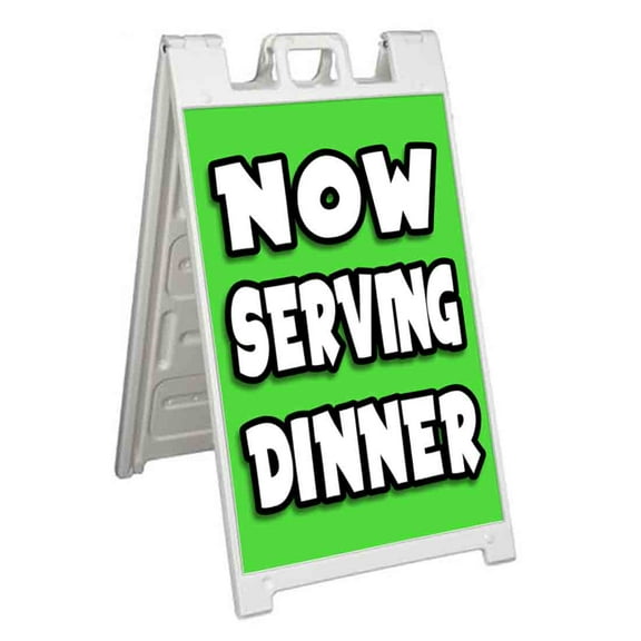 Now Serving Dinner (24" X 36") Standard A-Frame Signicade, Includes Decal Applied To Stand