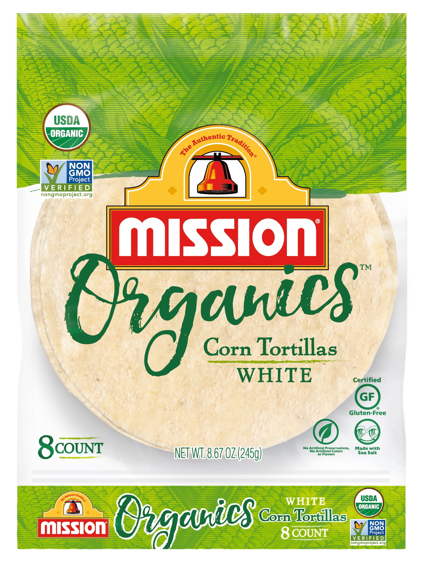 Mission Organics White Corn Tortillas, 8 Count