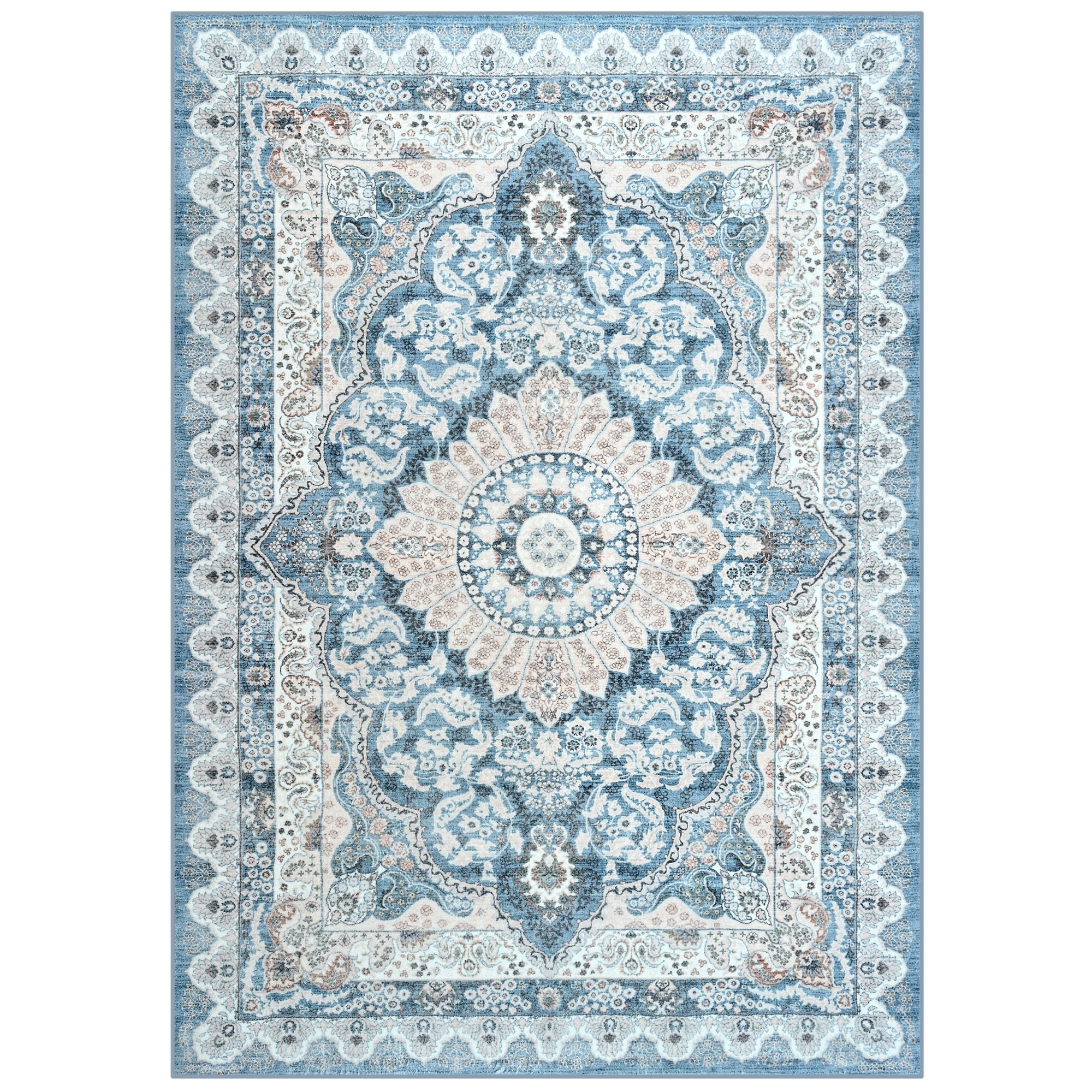 Ultrug Vintage Floral Print Rugs Soft Boho Carpet Retro Distressed Area Rug for Living Room Bedroom Home Decor,2'x3',Blue