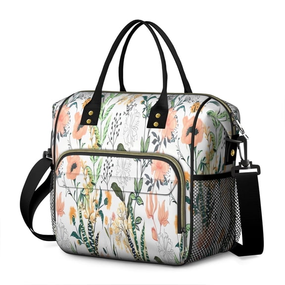 Pioneer Flower Floral Print Pattern Womens Lunch Box for Work,Insulated Large Lunch Bag for Tween and Teen,Loncheras Para Mujer,Leakproof Adult Lunch Bag for Work,Beach,Travel,Picnic,Camping