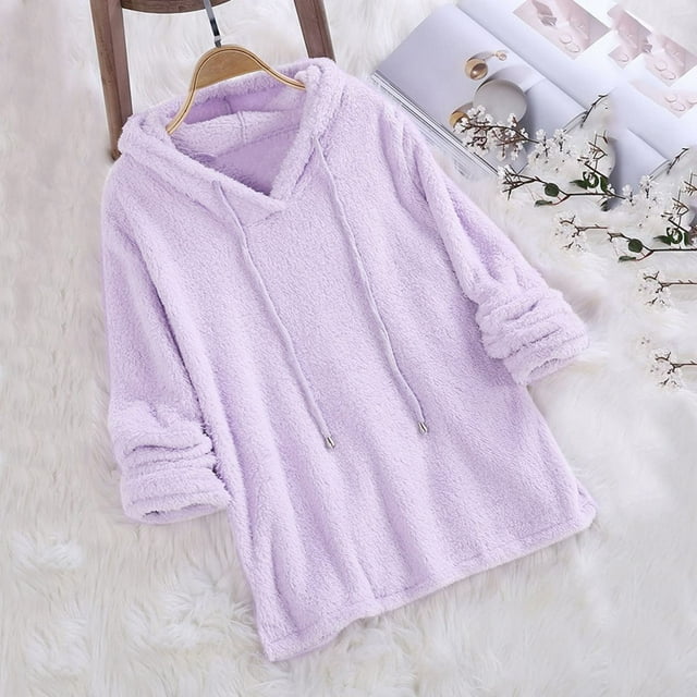 Wolfast Veste en Polaire pour Femmes Mode Unie Col Rabattu Manteau Chaud en Peluche Violet TTG