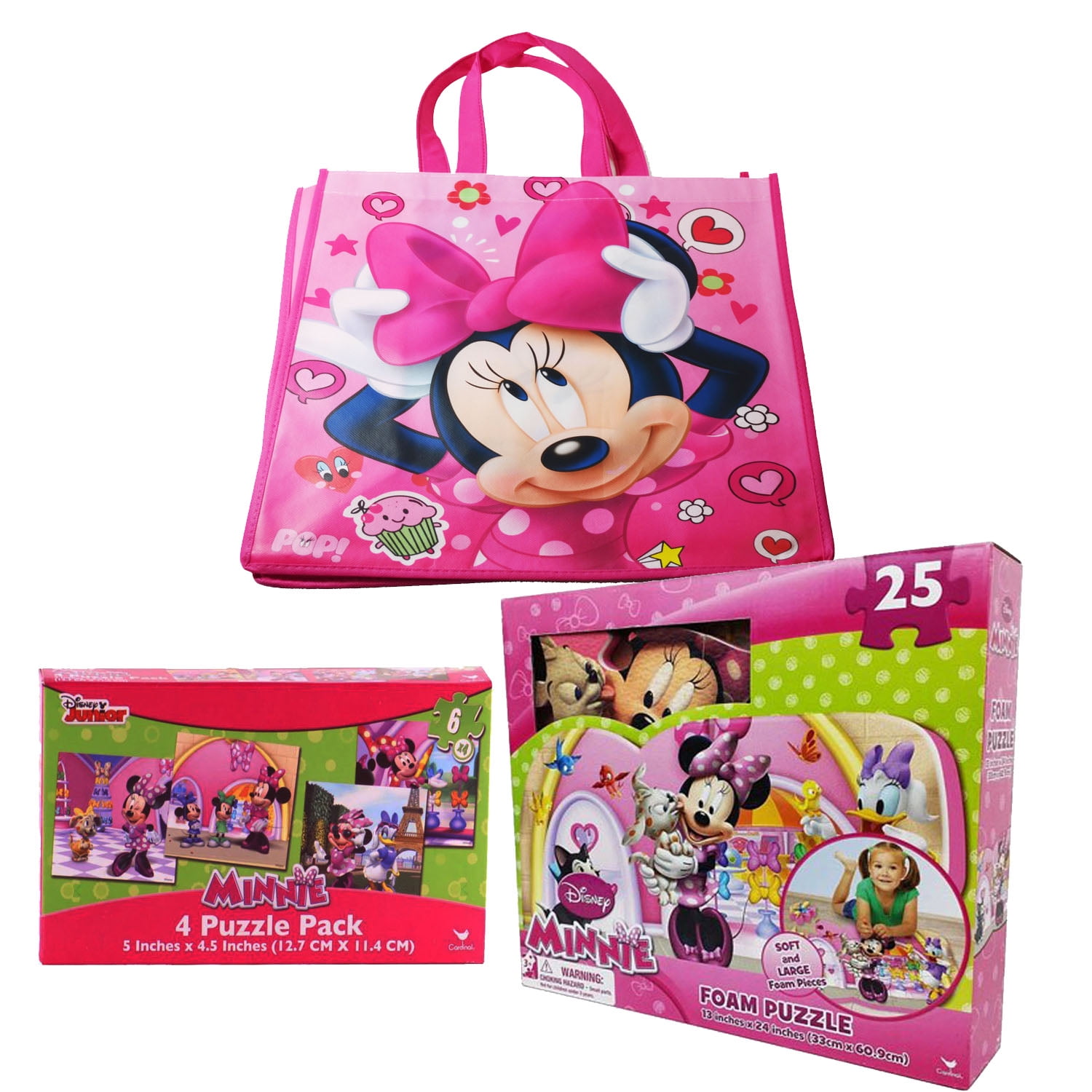 Minnie Mouse 25 piece Foam Puzzle bundled with 4 puzzle pack 6 piece jigsaw puzzle set along