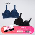 thumbnail image 3 of Lovito Sujetador Casual Liso Encaje Fino Push Up Non Relleno Extraíble L18X239 (Azul Negro), 3 of 4