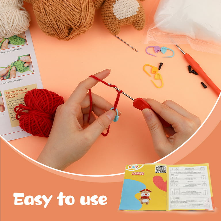 UzecPk Crochet Kit for Beginners, Knitting Kit for Adults, Crochet Starter  Kit with 10 Colors of Yarn, Crochet Stuffing, Crochet Keychain