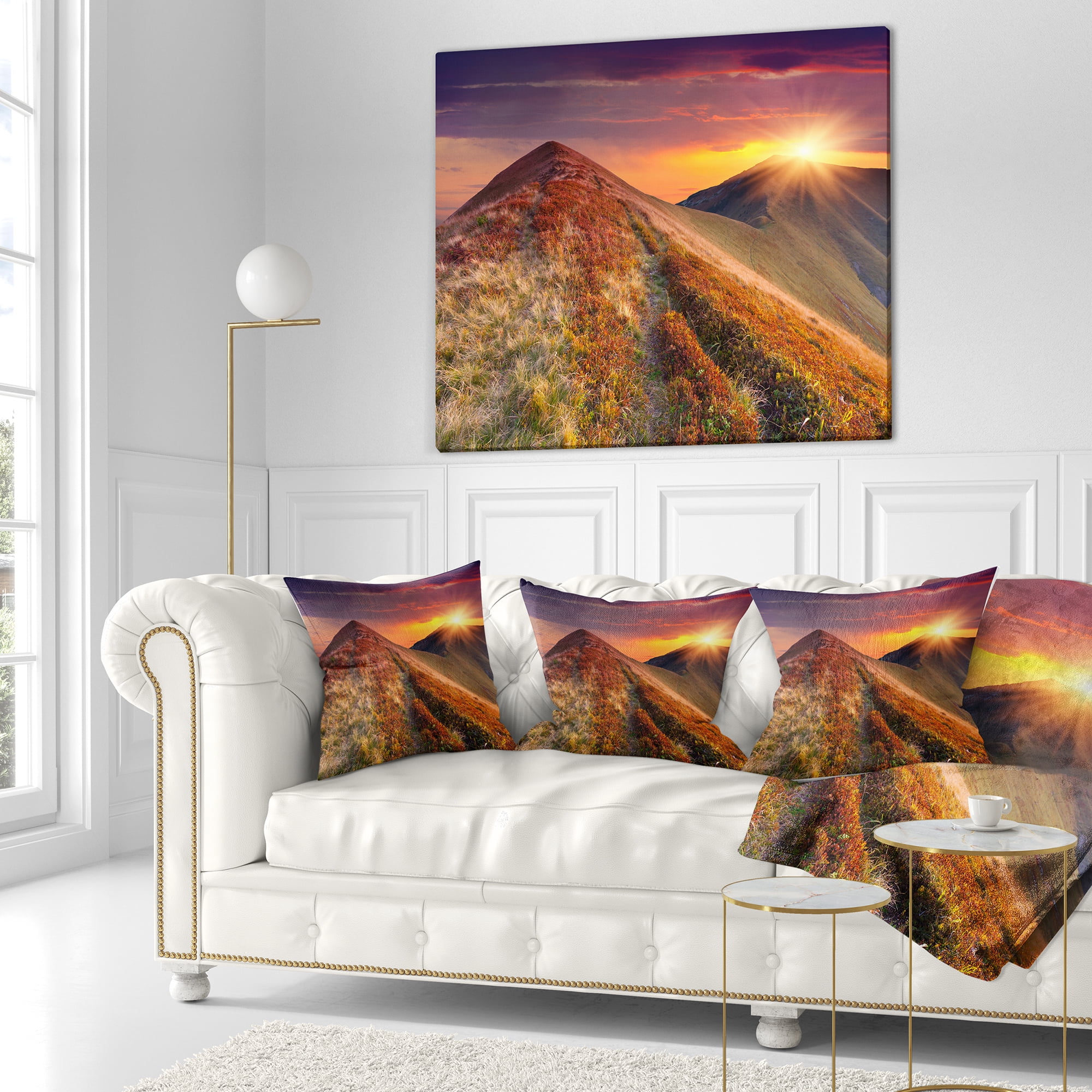 Designart Autumn Hills with Colorful Grass - Landscape Photography Throw Pillow - 18x18