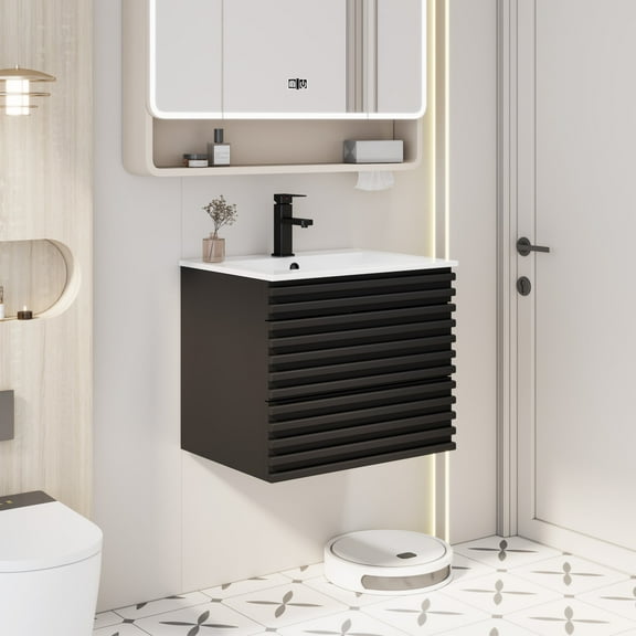 24" Single Bathroom Vanity with Sink Top, Zinc Alloy Faucet and Drain, EPA Certificate
