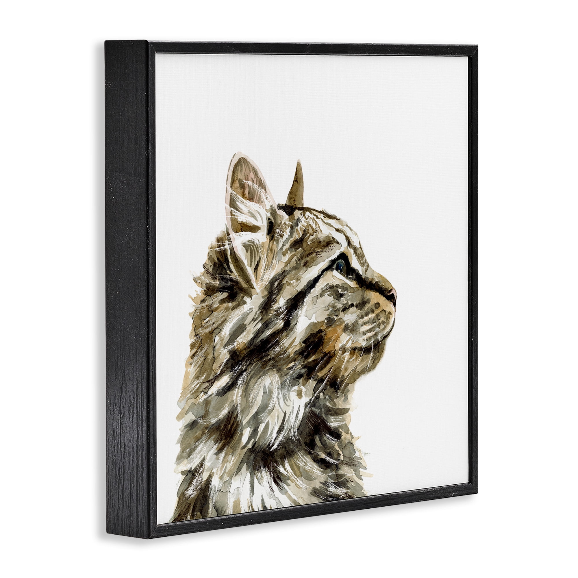 Stupell Industries Simple Tabby Cat Gaze Animals & Insects Painting Black Framed Art Print Wall Art, 17 x 17
