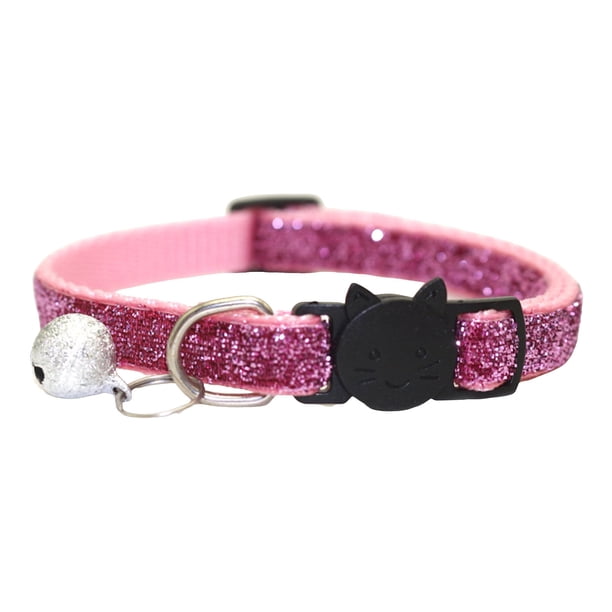 Collar para gatos con lentejuelas y cascabel, tejido brillante, metal, transpirable, no se decolora, ajustable de 19 a 32 cm, para gatos y perros pequeños, antiextravío