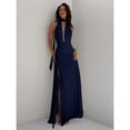 thumbnail image 7 of Navy Blue Deep V-Neck Halter Backless High-Low Maxi Chiffon Dress For Party Wedding Summer, 7 of 7