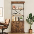 thumbnail image 7 of DSstyles Bookshelf with Doors 73.62in Tall Bookcase Industrial Storage Open Rack Shelf with Cabinet Wood and Metal Bookcase Farmhouse Bookshelves Vintage Display Rack Home Office, 7 of 7