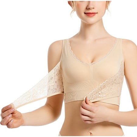 Tumotour Full Coverage Bra For Women Traceless Gathering Cross Side Openings Front Push Up Sleeping Nursing Bra Seamless Shock-Absorbing Sports Wireless Yoga Vest Bra