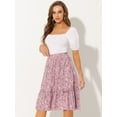 thumbnail image 3 of Falda midi floral fluida Allegra K con Volantes En el Dobladillo para Mujer púrpura gris XS, 3 of 5