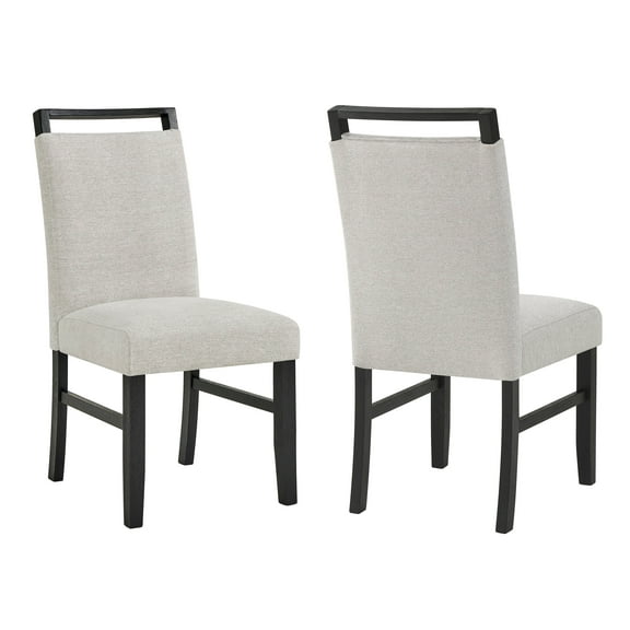 6pc Dining Side Chairs Dark Wood Frame Light Gray Fabric Upholstery Wooden
