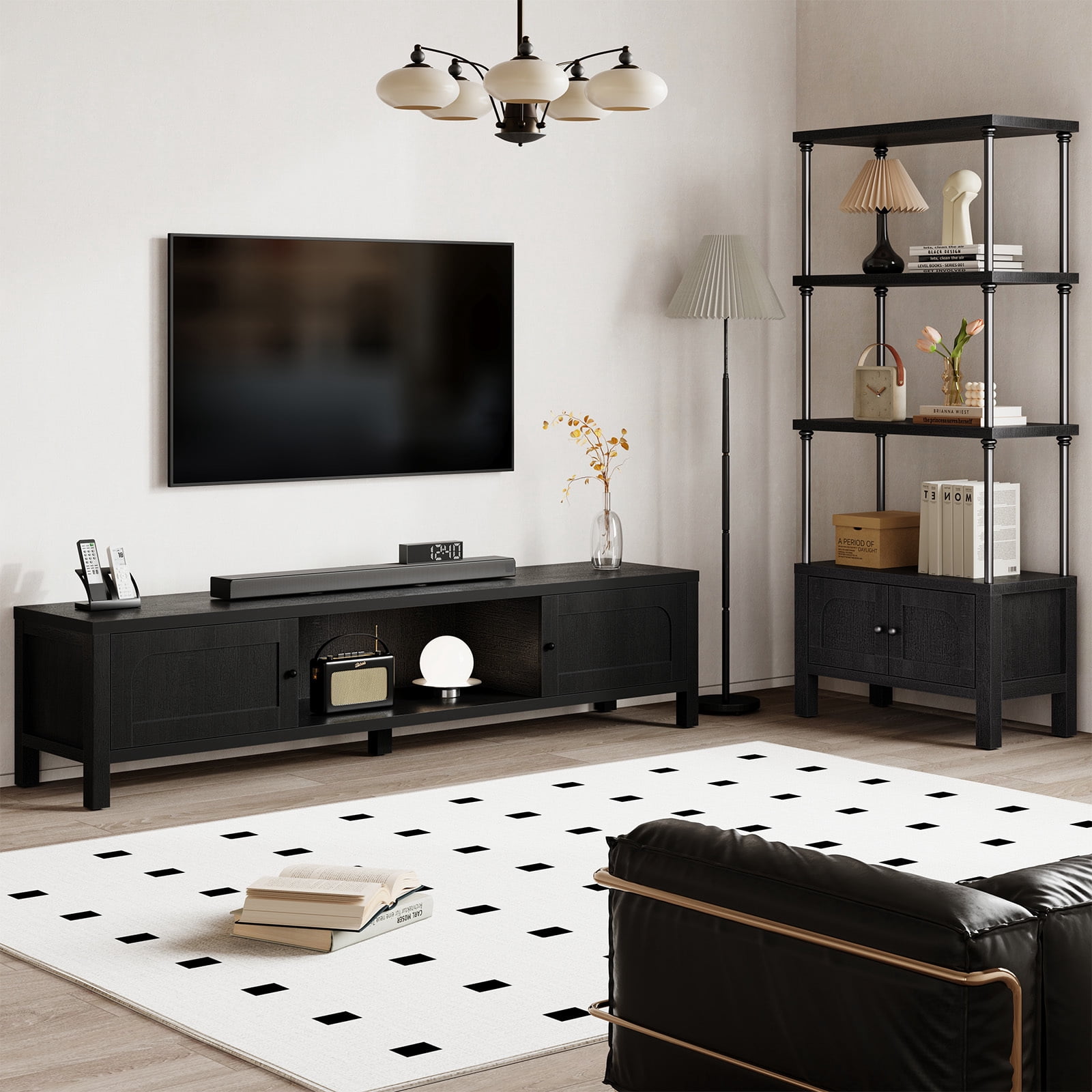 Furnibear 70" Modern TV Stands for 65 70 Inches TV, Media Console, with TV Entertainment Center with Cabinet Storage for Bedroom Living Room,Black