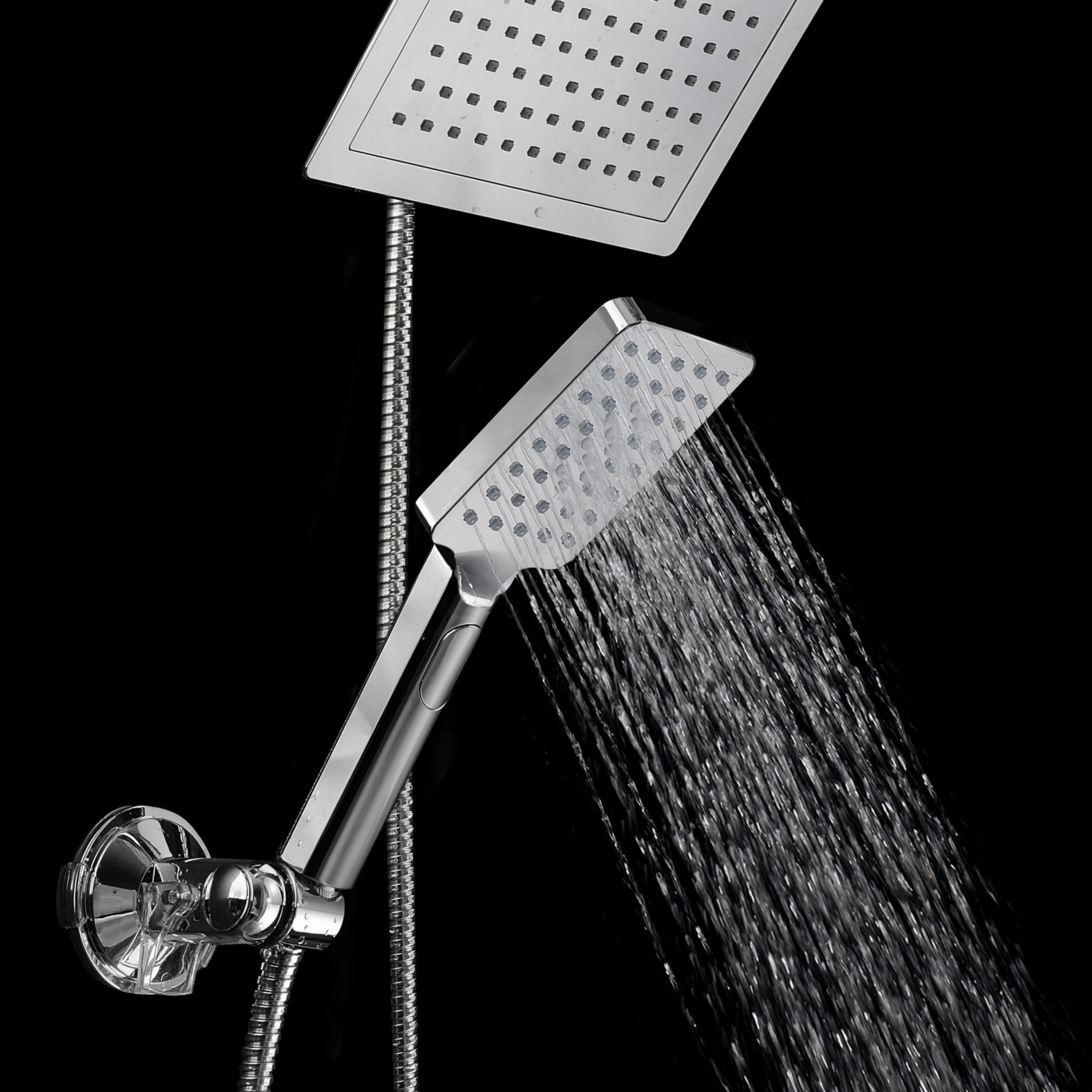 DreamSpa Ultra-Luxury 9-Inch Square Rainfall Combo with Push-Control Handheld Shower and Low-Reach Wall Bracket, Chrome - image 5 of 7