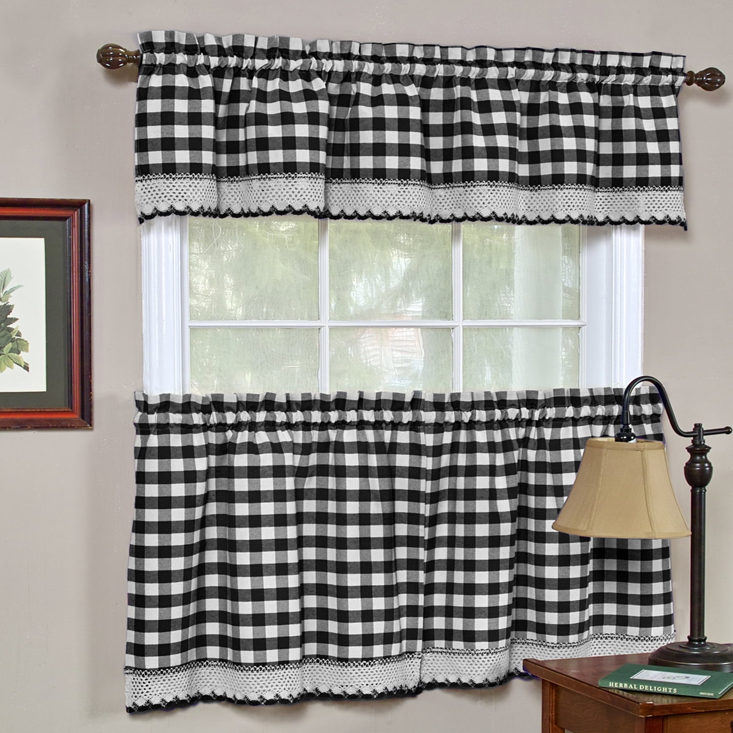 Buffalo Check Gingham Kitchen Window Curtains 24 Tier Valance
