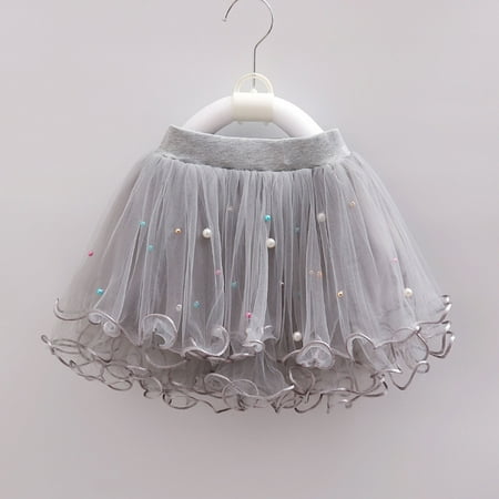 

jsaierl Toddler Girls Cute Party Dance Costume Splice Solid Color Net Yarn Crimping Pearl Sequins Tulle Skirt