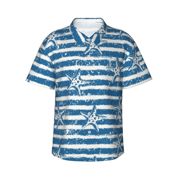 Balery Ocean on Striped Camisas hawaianas de manga corta para hombre, camisas playeras de corte holgado, camisas de vacaciones con botones,3X-Large