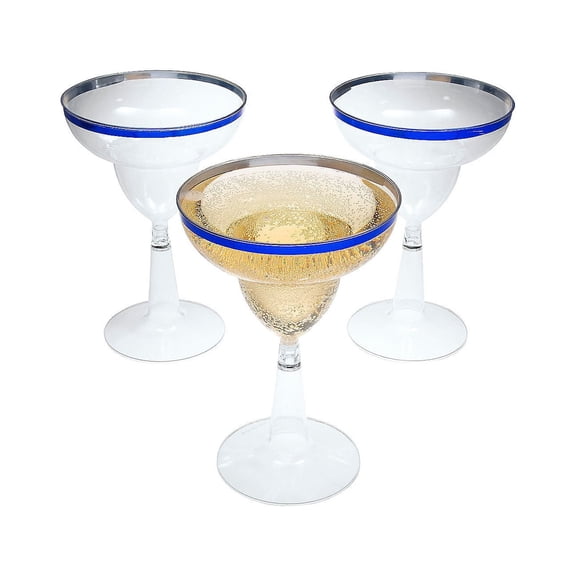 Fun Express Blue-Rimmed Plastic Margarita Glasses - 12 Pc.