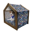thumbnail image 1 of Cartoon Pet House, Cosmonaut Girl and Boy Siblings in Space Futuristic Moon Sun Adventure Caricature, Outdoor & Indoor Portable Dog Kennel with Pillow and Cover, 5 Sizes, Multicolor, by Ambesonne, 1 of 5