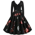 thumbnail image 2 of Robe Patchwork pour Femmes Robes Rockabilly Vintage Robe de Fête de Noël avec Nœud, 2 of 7