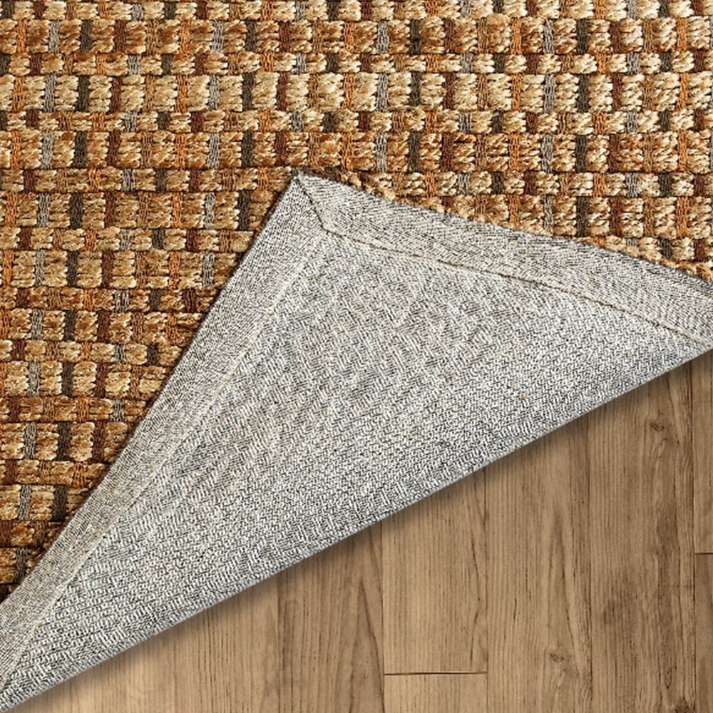 LR Home Ollie 9' x 12' Brown/Beige Checkered Stripe Braided Jute Indoor Area Rug