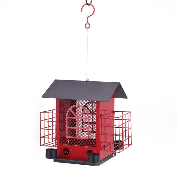 Outdoor bird feeder square mesh birdcage with chain hanging bird feeder iron