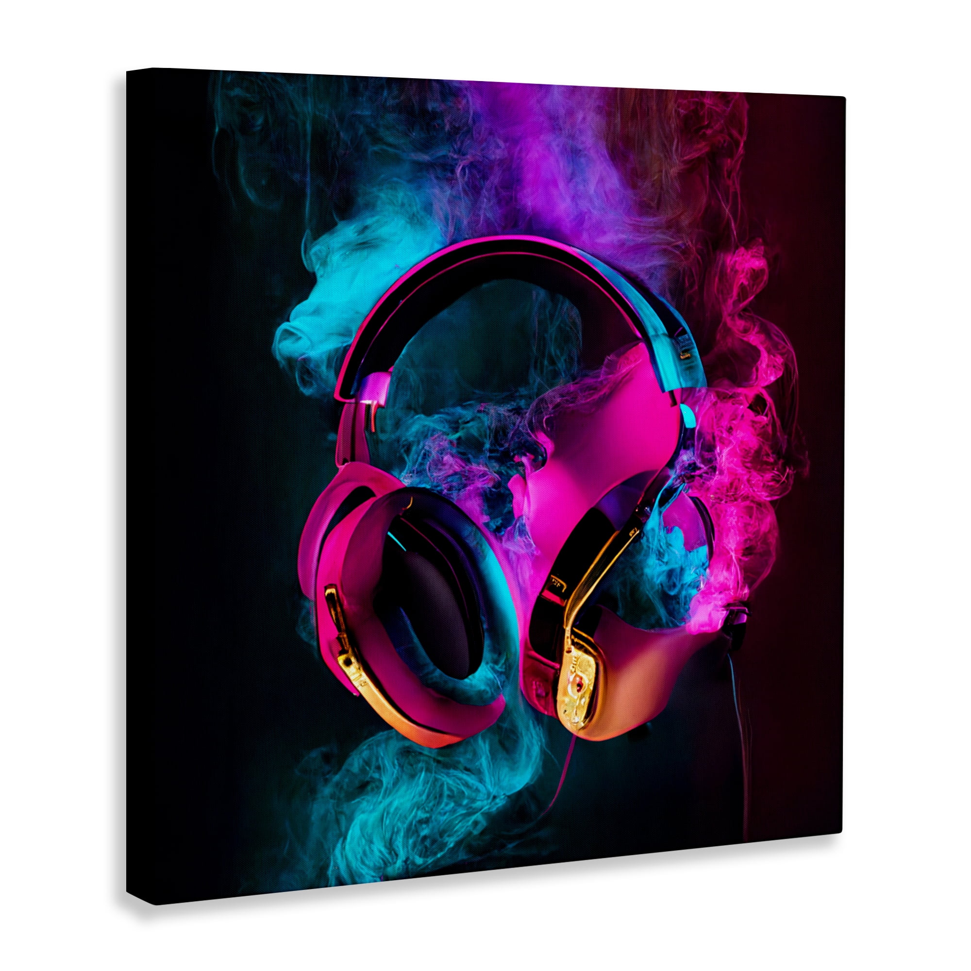 Power Play Pink & Blue Headphones Canvas Wall Art, design by Sasha