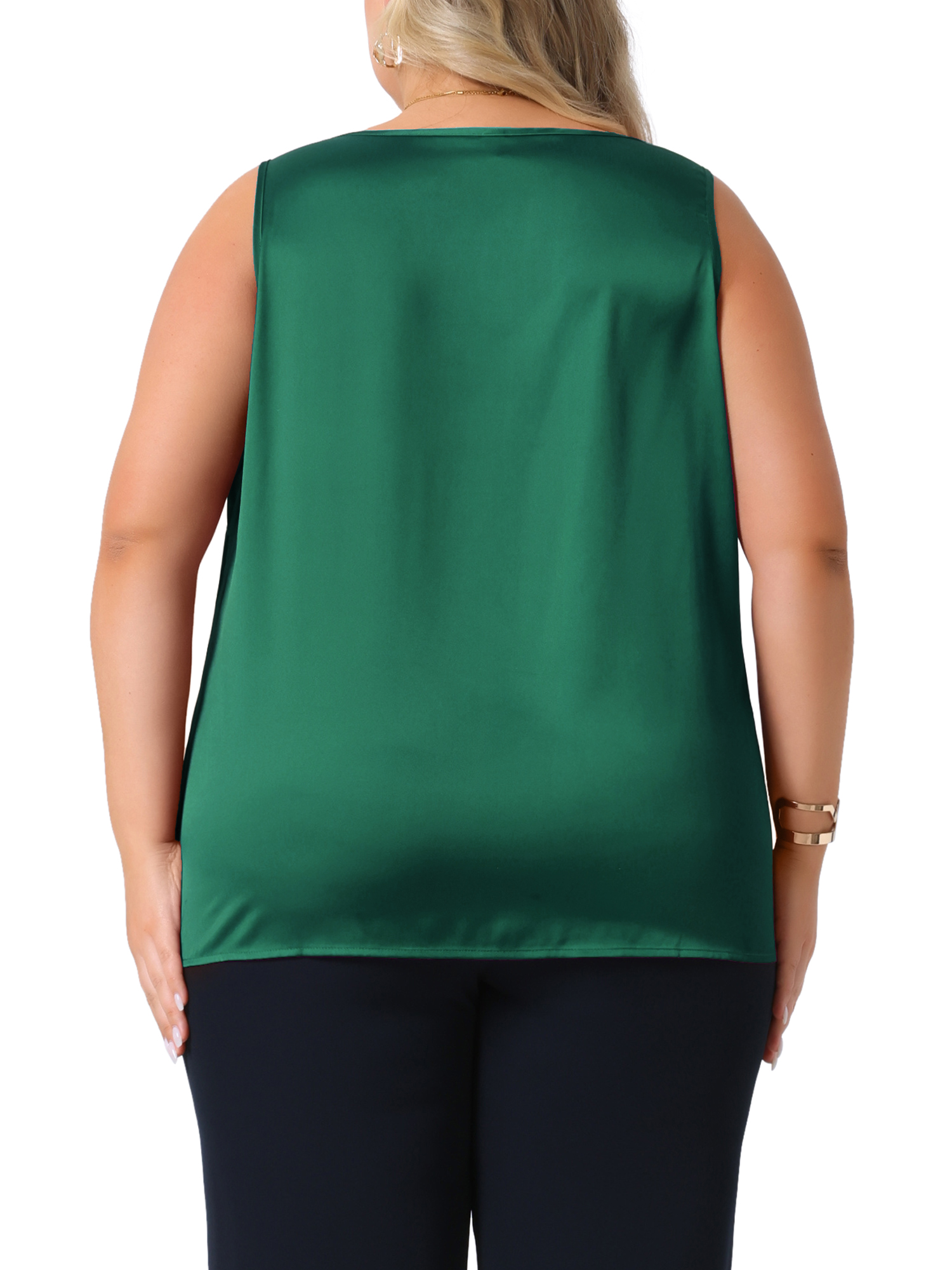 DARING DIVA Women's Plus Casual Silk Satin Tank Top V Neck Cami Blouse 1X Dark Green