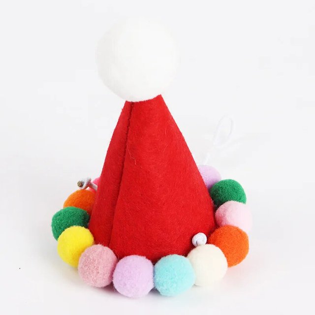 Sombrero de Navidad con bola de piel de gato, sombreros de perro pequeño, sombrero de fiesta de cumpleaños de gato para vacaciones, cachorros de boda, accesorios de disfraz de gatito