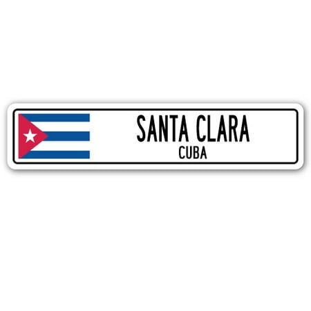 SANTA CLARA, CUBA Street Sign Cuban flag city country road wall