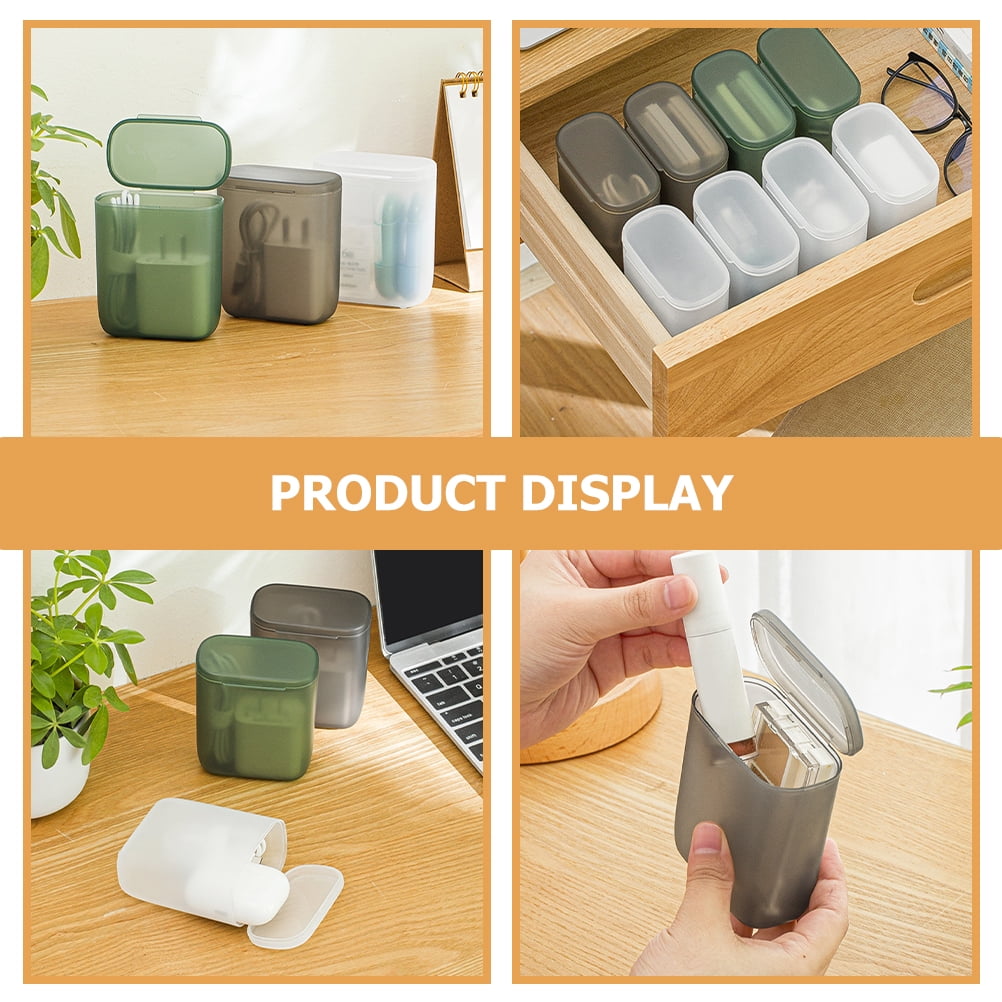 3 Pack Small Organizer Boxes With Lids - Translucent Storage Cases With Phone Holder