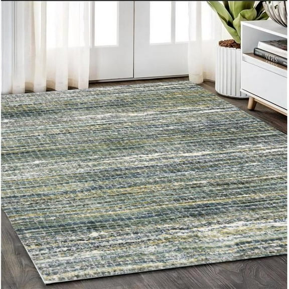 HomeRoots 575063 5 x 8 ft. Geometric Distressed Rectangle Area Rug, Green & Blue
