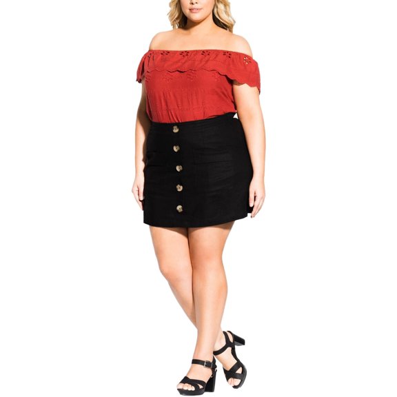 City Chic Womens Plus Linen Mini Skort