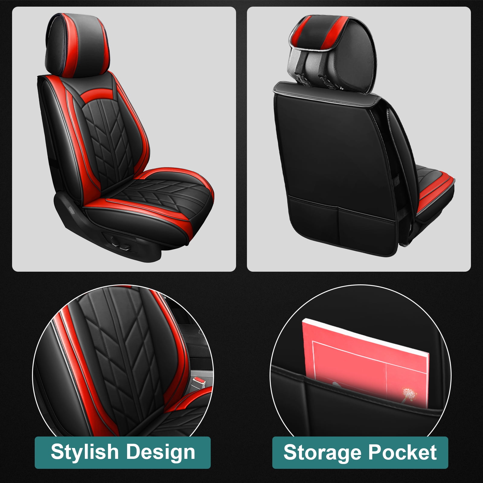 Customed For 2005-2023 Toyota Tacoma Crew Cab Front&Rear Seat Covers PU Leather Full Set,Black&Red