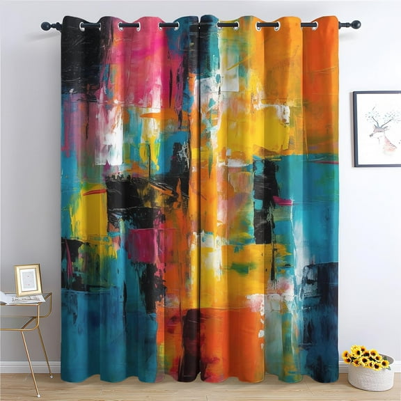 Abstract Curtains, Colorful Graffiti Blackout Curtains, Vintage Curtains For Bedroom Living Room Decor, Thermal Insulated Grommet Drapes 52"W x 84"L (Pack of 2)