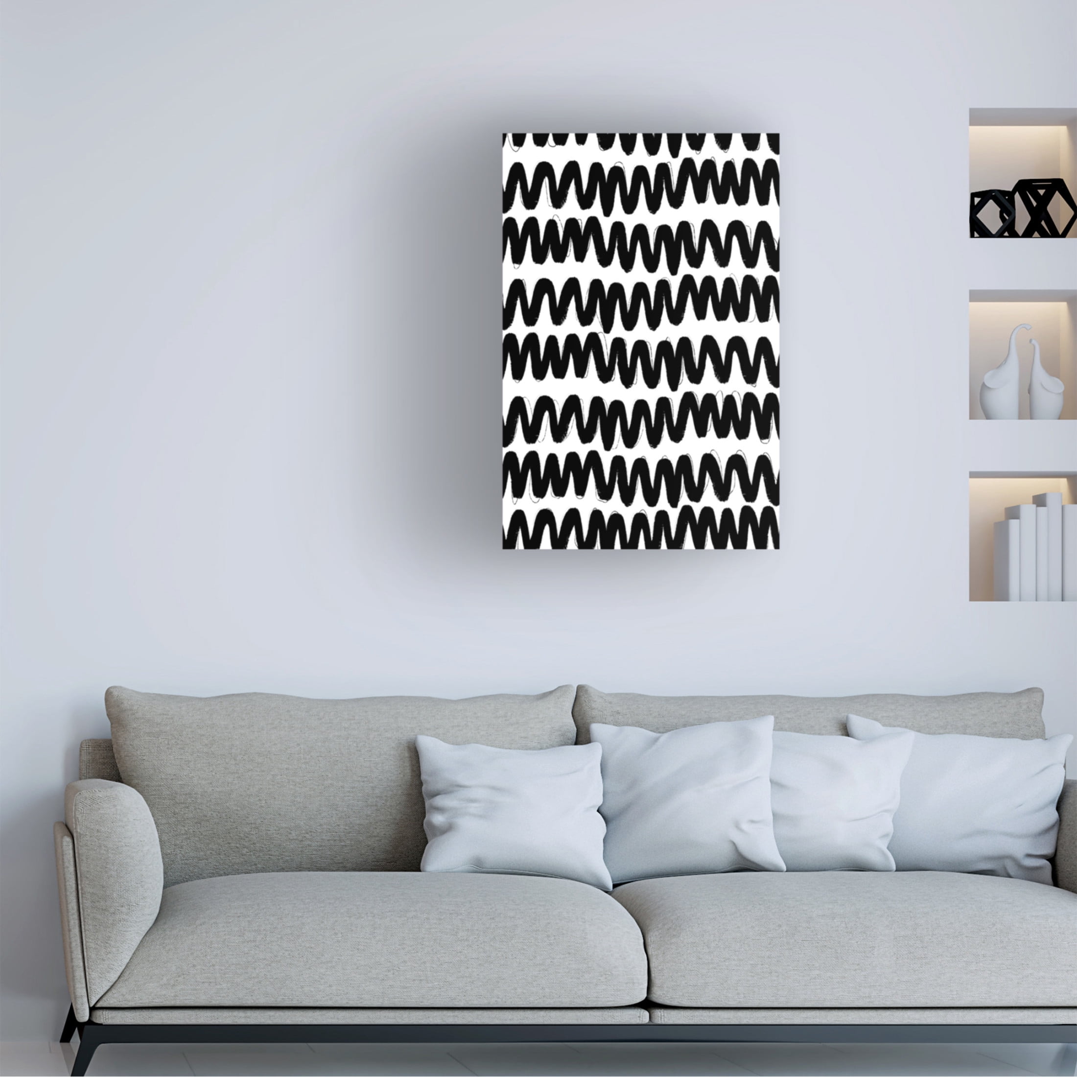 Canvas Wall Art - Treechild 'Black Zig Zag Pattern' Wall Art for Living Room, Bedroom, or Office D?cor by Trademark Fine Art - 30 x 47 Inches