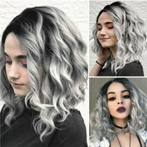DOPI Short Wavy Bobo Human Hair Rose net Wig Glueless Front Wigs Gray Women