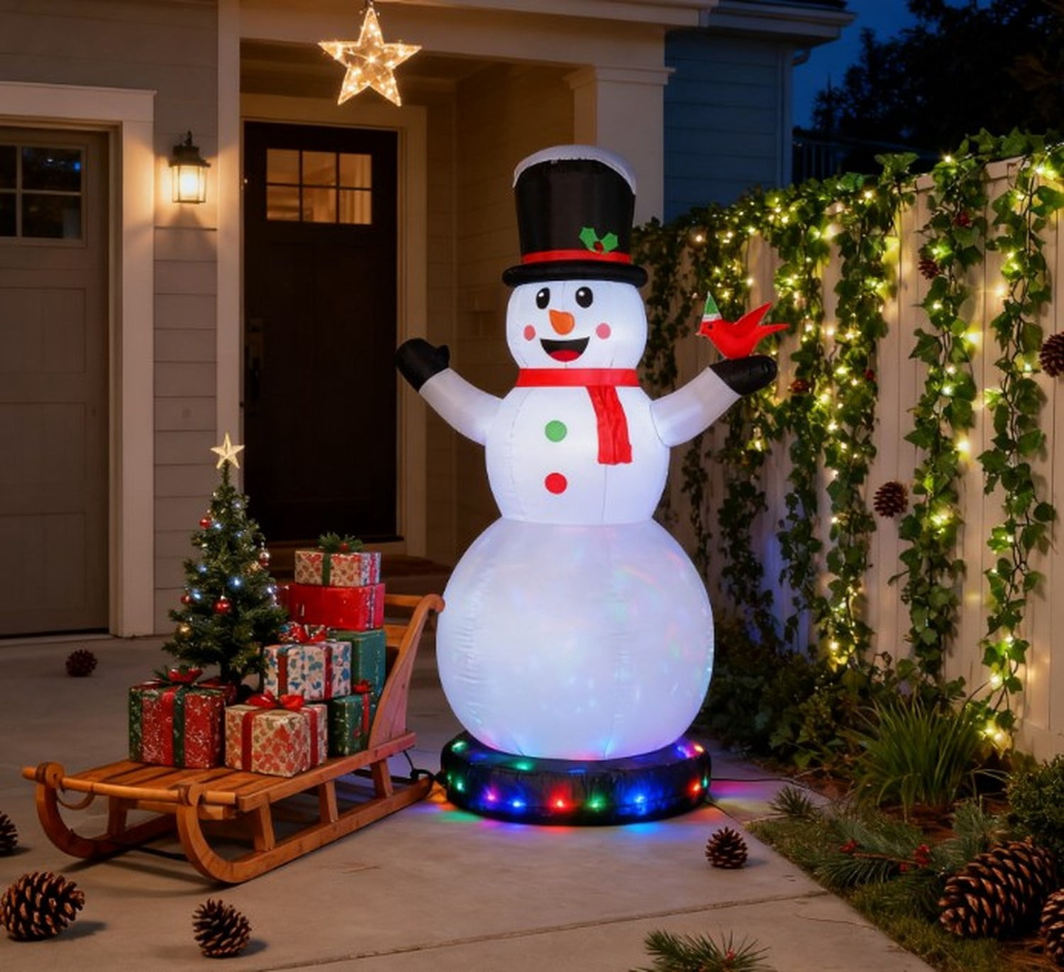 Giant Inflatable Snowman with LED Lights for Outdoor Christmas Decor