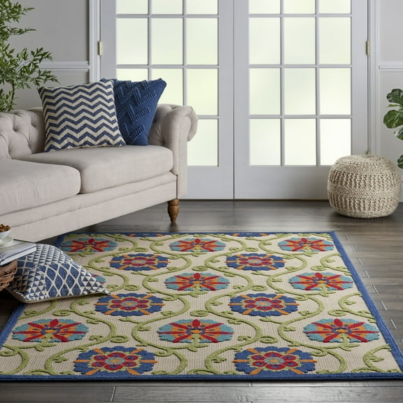Nourison Aloha Indoor/Outdoor Blue/Multicolor 3'6" x 5'6" Area Rug, (4x6)